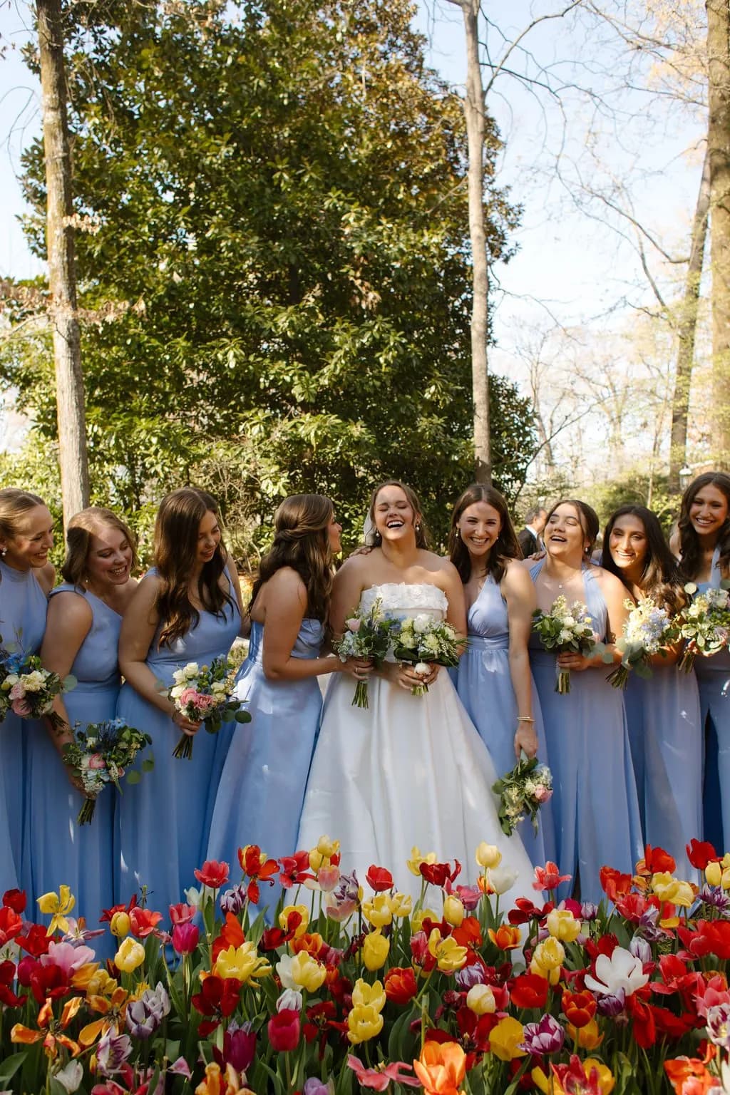 Bridesmaids among the tulips