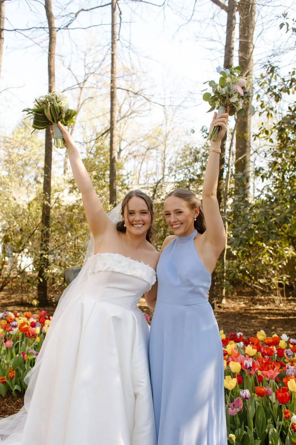 The bridal party celebrating