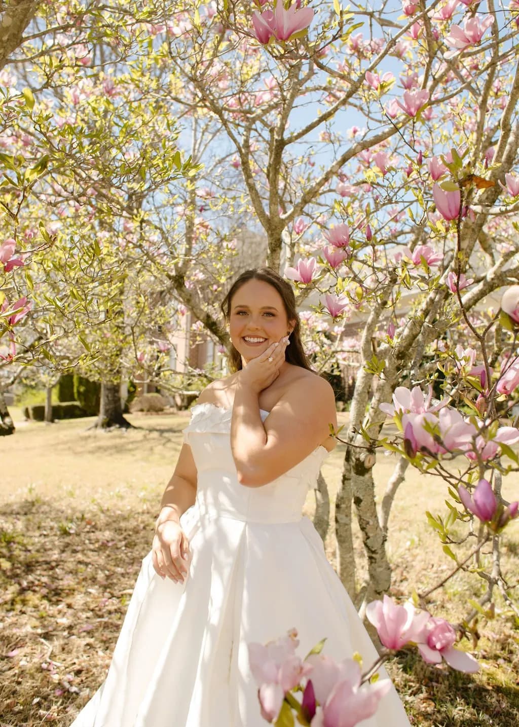 Sally framed by spring blossoms
