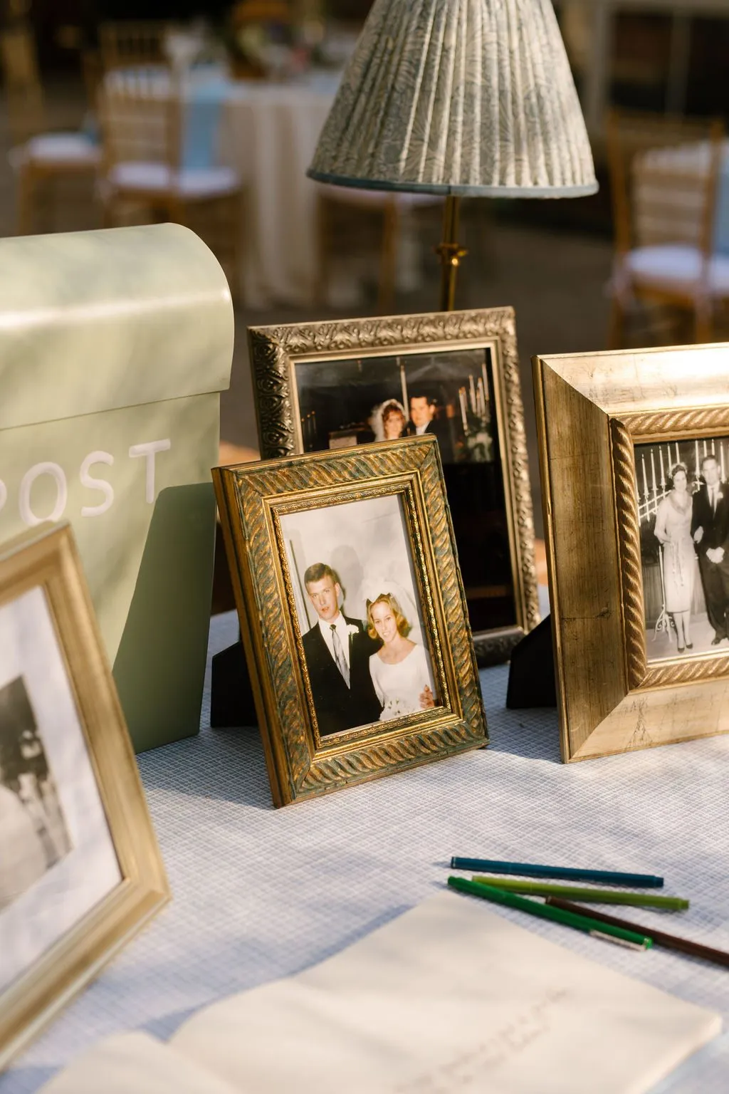 A display of family wedding photographs