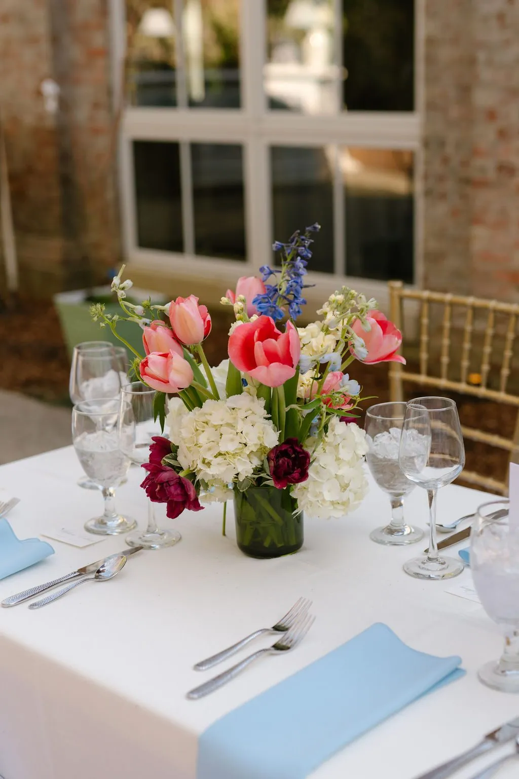 Spring centerpiece with seasonal blooms