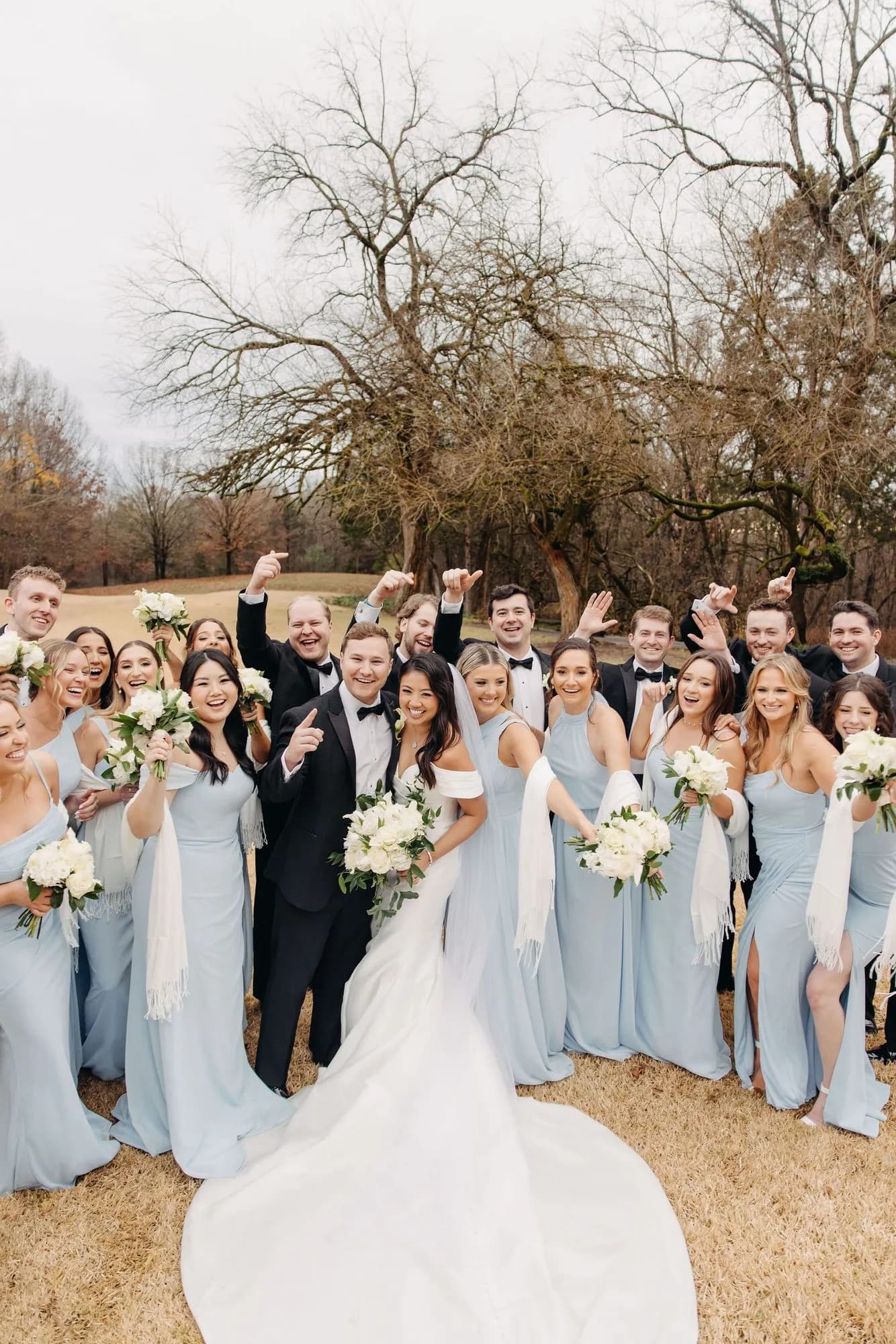 The wedding party celebrating